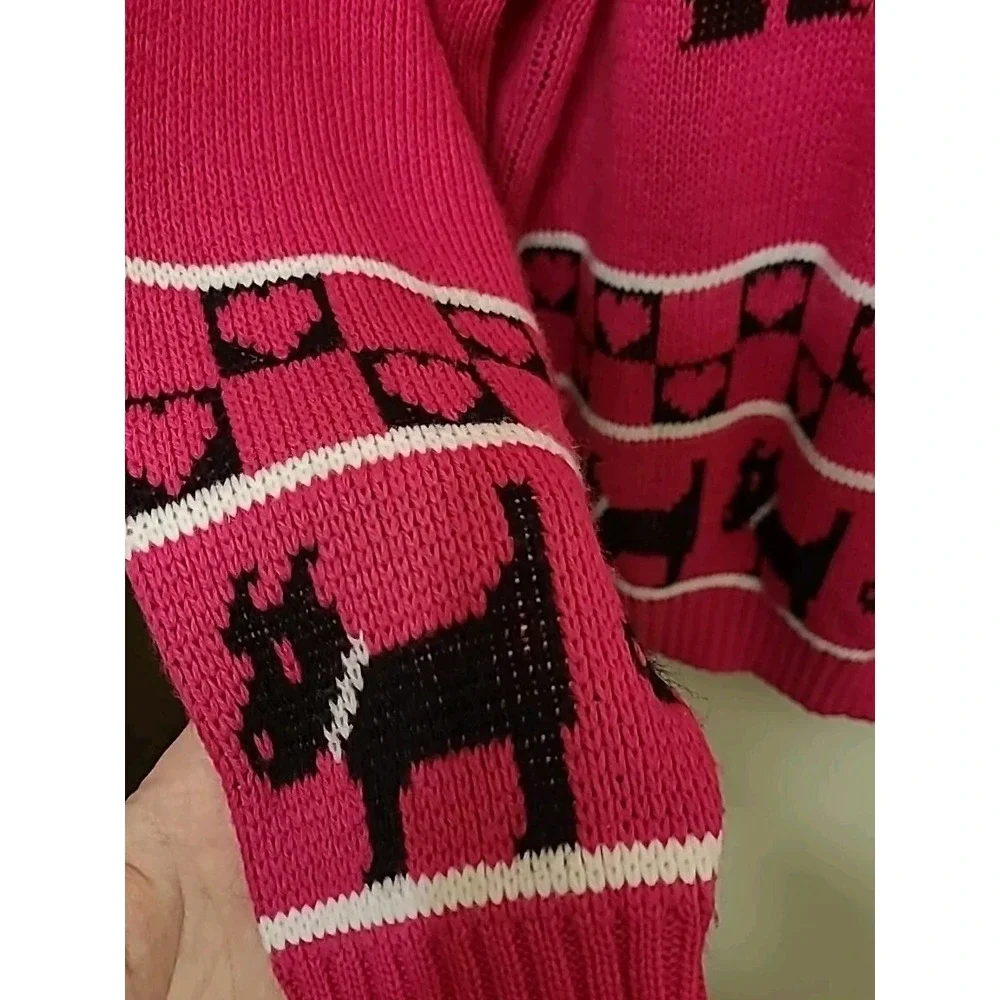 80s Vintage Hot Pink Scottish Terrier Sweater With Hearts And Bows -‎ Hot Fudge